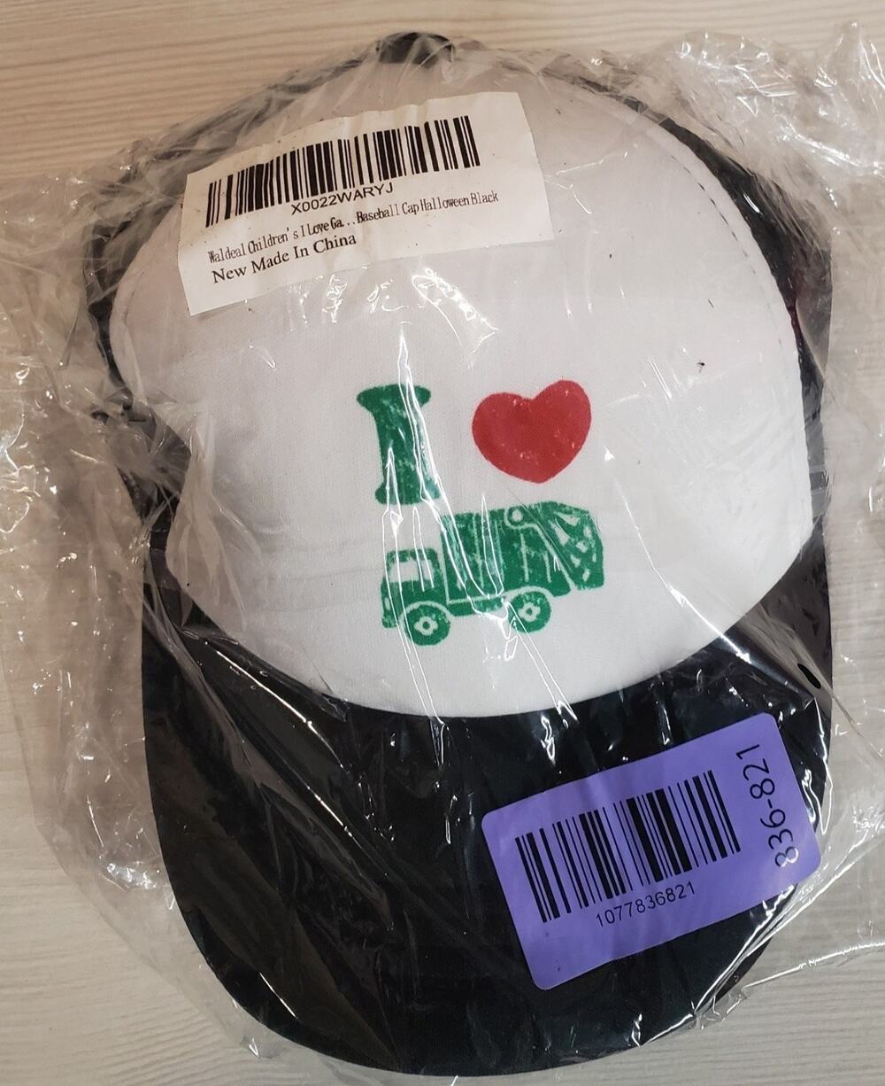 Maideai Childrens I Love Garbage Trucker Hat Baseball Cap Black White Adjustable
